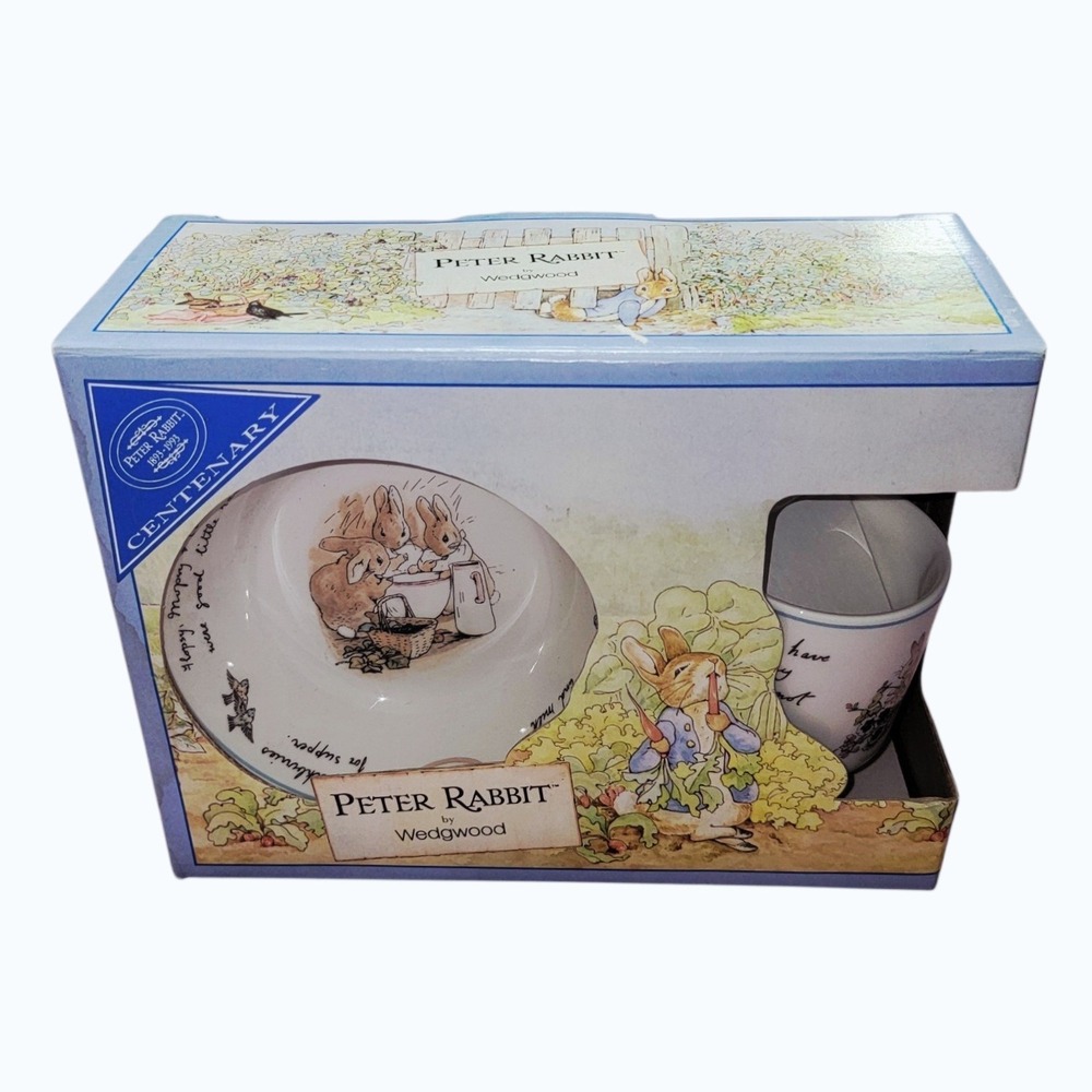 Wedgwood Peter Rabbit Centenary 1893-1993 3 Pc Nursery Set Mug Plate Bowl Box